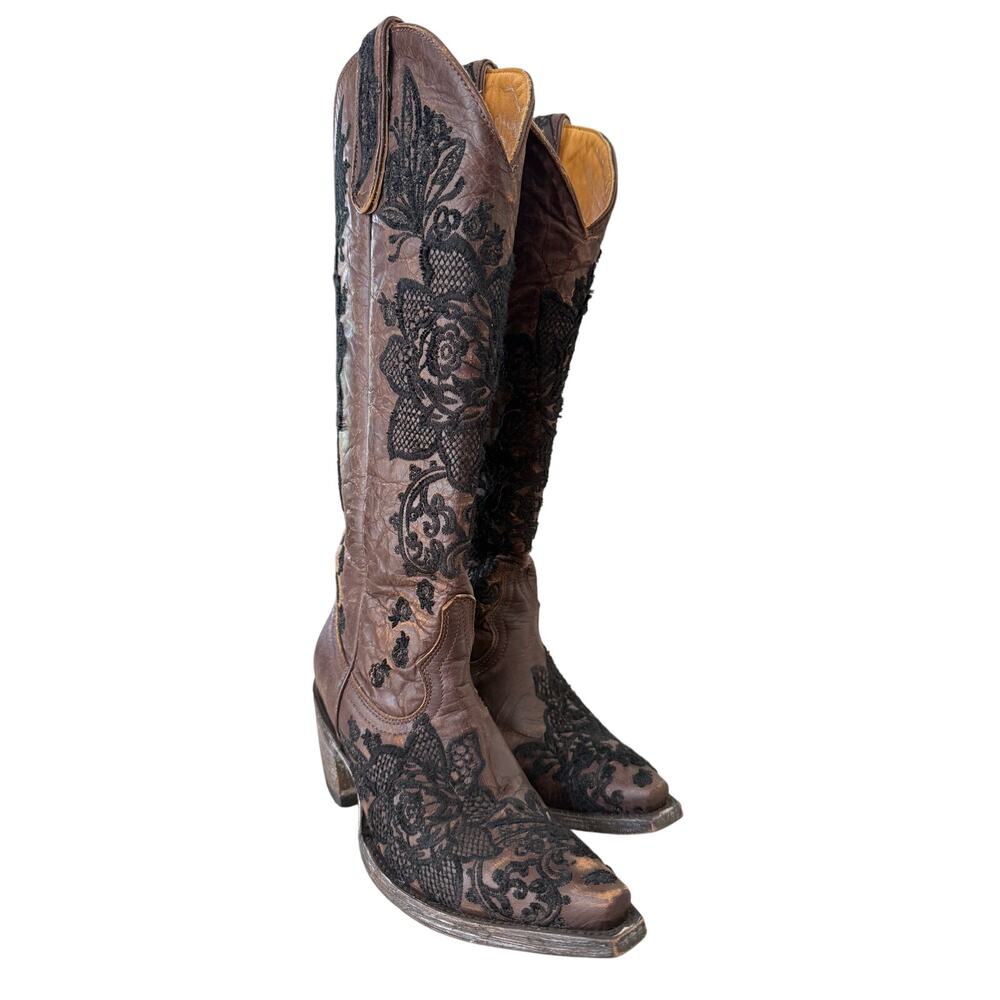 Old Gringo Brown Black Cowgirl Boots • Floral Embroidered Western Boots Size 5B